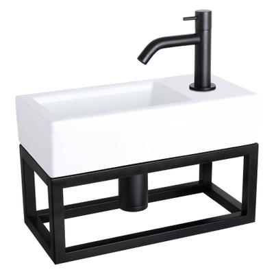 Differnz Ravo pack lave-mains – 38,5 x 18,5 x 25 cm – robinet courbé noir mat – avec cadre noir