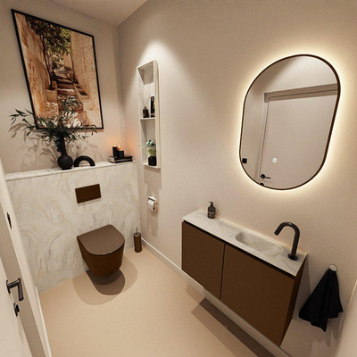 MONDIAZ TURE-DLUX 80cm toiletmeubel Rust. EDEN wastafel Ostra positie rechts. Met 1 kraangat.