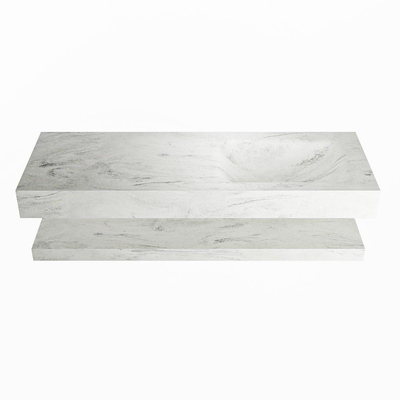 Mondiaz ALAN-DLUX Ensemble de meuble - 130cm - meuble Opalo mat - 0 tiroirs - Lavabo Cloud Opalo suspendu - vasque Droite - 0 trous de robinet