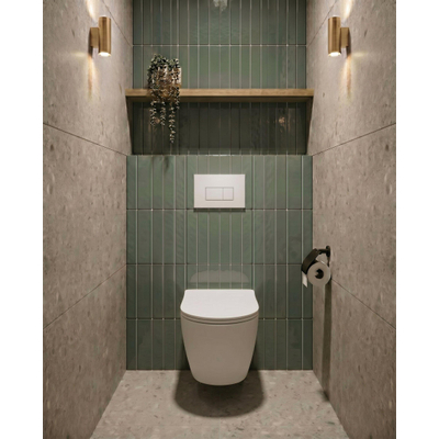 QeramiQ Dely Toiletset - 36.3x51.7cm - diepspoel - rimless - Geberit UP320 plieger inbouwreservoir - softclose toiletzitting - mat witte bedieningsplaat - rechtehoekige knoppen - mat wit