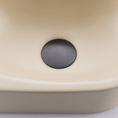 QeramiQ Fuente Ensemble de Lavabo - 40x21.5x12cm - lisse - demi-rond - sans trou pour robinet - céramique - ensemble de robinet gunmetal - bouchon de vidange - siphon abaissé - beige