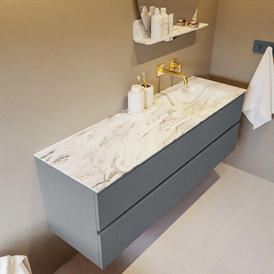 MONDIAZ VICA-DLUX Ensemble meuble de salle de bains - 150cm - meuble bas plata - 4 tiroirs - lavabo encastré cloud à droite - sans trous de robinet - version hauteur 60cm - glace