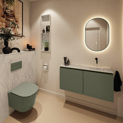 MONDIAZ TURE-DLUX Meuble toilette - 100cm - Army - EDEN - vasque Opalo - position droite - sans trou de robinet