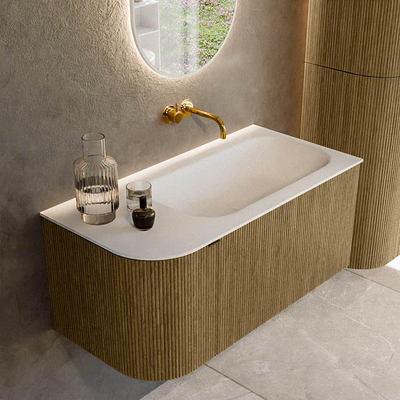 Mondiaz KURVE Badkamermeubelset - 95x46x40cm - 1 lade - 1 deur - wastafel solid surface - rechts - zonder kraangat - Dusk