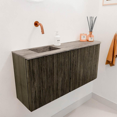 Mondiaz JOYA-DLUX 91.6cm toiletmeubel - ronding rechts kleur Shadow - Wastafel FAYE positie Links Zonder kraangat kleur Oza.