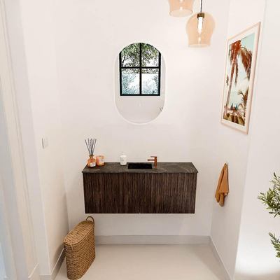 Mondiaz JOYA-DLUX 100cm meuble de salle de bains - couleur Walnut - Vasque FAYE position Milieu 1 trou de robinet couleur Lava.