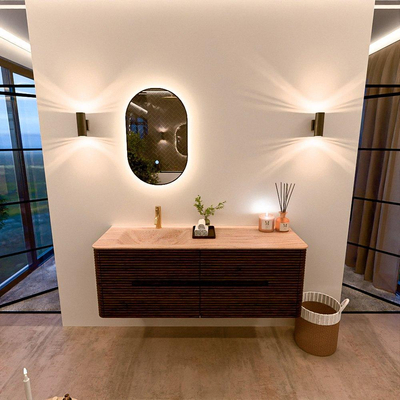 Mondiaz CIRO-DLUX Ensemble de meubles de salle de bains - 140x45x50cm - Plan-vasque Solid surface Saba - 1 lavabo à gauche - 1 trou de robinetterie - 4 tiroirs - Noyer