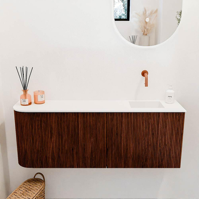 Mondiaz JOYA 111.6cm toiletmeubel - ronding links kleur Ruby - Wastafel FAYE positie Rechts Zonder kraangat kleur Talc.