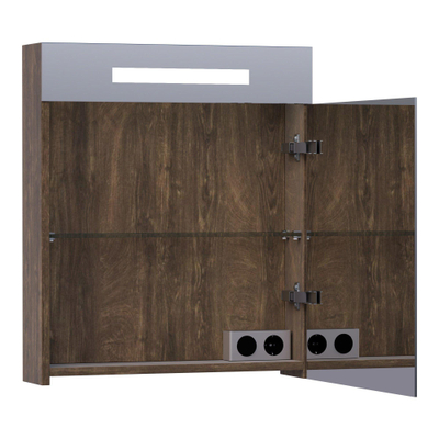 BRAUER Promise Deluxe spiegelkast – 59x70x15 cm – directe LED – rechtsdraaiende – Grove (noten)