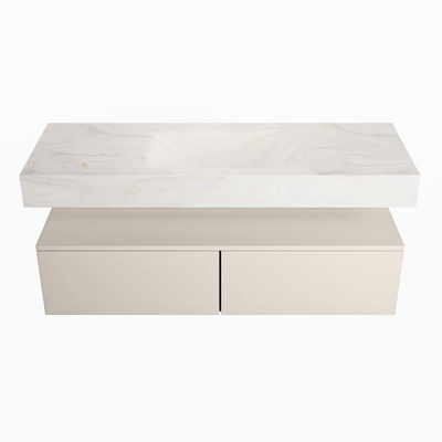 Mondiaz ALAN-DLUX Ensemble de meuble - 130cm - meuble Linen mat - 2 tiroirs - Lavabo Cloud Ostra suspendu - vasque Centre - 1 trou de robinet