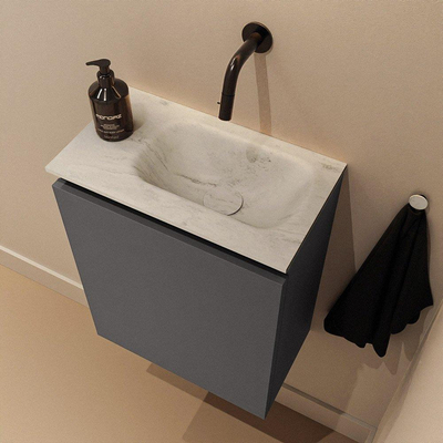 MONDIAZ TURE-DLUX 40cm toiletmeubel Dark Grey. EDEN wastafel Opalo positie rechts. Zonder kraangat.