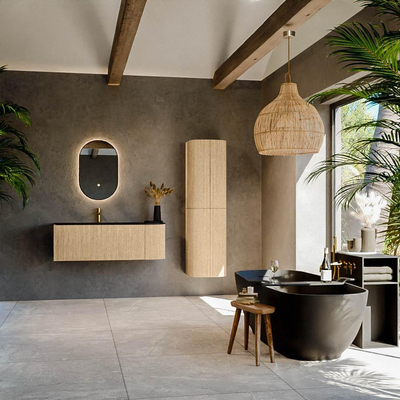 MONDIAZ KURVE meuble de salle de bains 125cm avec module 25 R couleur chêne avec 1 tiroir et 1 porte. Lavabo BIG MEDIUM gauche 1 trou de robinet Urban.