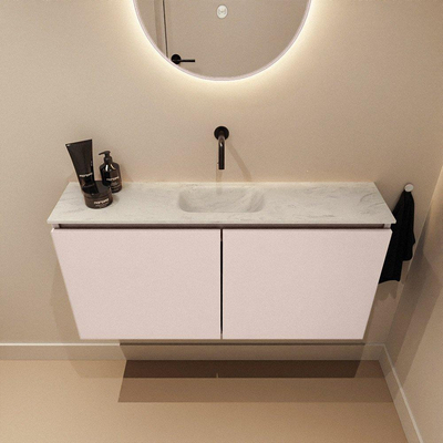 MONDIAZ TURE-DLUX Meuble toilette - 100cm - Rosee - EDEN - vasque Opalo - position centrale - sans trou de robinet