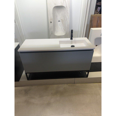 HR Badmeubelen Matrix XL wastafelkast 3D-front wave horizontaal-1 lade greeploos met binnenlade - 120 x 45 x 45 cm - petrol mat inclusief thin wastafel (licht beschadigd)OUTLETSTORE