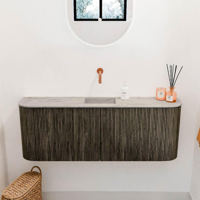 Mondiaz JOYA-DLUX Meuble de salle de bains 113.2cm - arrondis gauche et droite couleur Shadow - Vasque FAYE position Milieu Sans trou de robinet couleur Glace