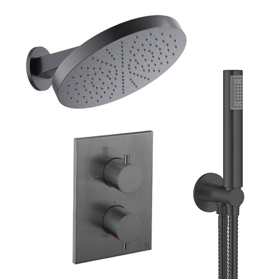 Crosswater MPRO Regendoucheset inbouw - 2 hendels - 30cm douchekop - handdouche - wandarm - slate gunmetal (antraciet)