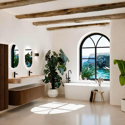 MONDIAZ THOR-DLUX 160cm badmeubel ronding links + rechts kleur Walnut met 1 lade en 2 deuren. Vrijhangende wastafel CLOUD Dubbel 2 kraangaten kleur Arena.