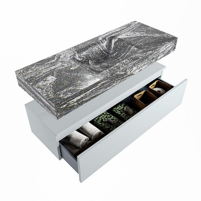 Mondiaz ALAN-DLUX Ensemble de meuble - 120cm - meuble Clay mat - 1 tiroir - Lavabo Cloud Lava suspendu - vasque Centre - 0 trous de robinet
