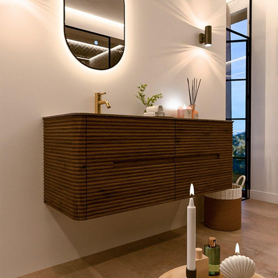 Mondiaz CIRO-DLUX Meuble de salle de bains - 130x45x50cm - Plan-vasque solid surface Oza - 1 vasque à gauche - 1 trou de robinet - 4 tiroirs - Dusk