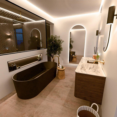 Mondiaz CIRO-DLUX Badkamermeubelset - 140x45x50cm - Solid surface wastafel Glace - 1 wasbak Rechts - zonder kraangaten - 4 lades - Dusk