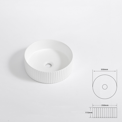 FugaFlow Efficiente Arredo Waskom - 36x36x12.5 - geribbeld - rond - keramiek - wit glans