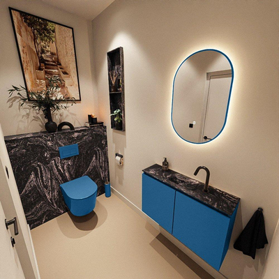 MONDIAZ TURE-DLUX Meuble WC 80cm Jeans. Lavabo EDEN Lava position milieu. Avec 1 trou de robinet.