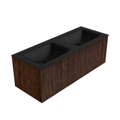 MONDIAZ KURVE 120cm Meuble salle de bain - couleur Walnut - 1 tiroir - vasque CLOUD double - sans trous de robinet - Urban