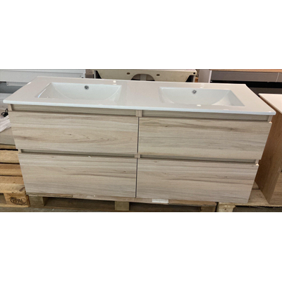 Saniclass Vita Badkameronderkast - 140cm - 4 lades - greeploos - licht eiken - incl. saniclass vygo wastafel zonder kraangaten - OUTLET UDEN