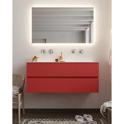 Mondiaz VICA ensemble de meuble de salle de bain - 120cm - meuble sous-vasque fire - 2 tiroirs - lavabo moon double - sans trou de robinet - miroir LED - version XL 60cm de haut