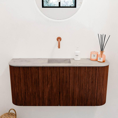 Mondiaz JOYA-DLUX 93.2cm toiletmeubel - ronding links en rechts kleur Ruby - Wastafel FAYE positie Midden Zonder kraangat kleur Glace.