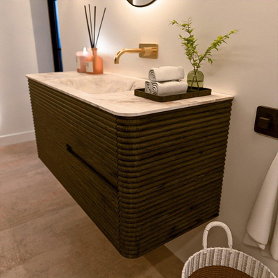 Mondiaz CIRO-DLUX Badkamermeubelset - 110x45x50cm - Solid surface wastafel Frappe - 1 wasbak Midden - zonder kraangaten - 2 lades - Shadow