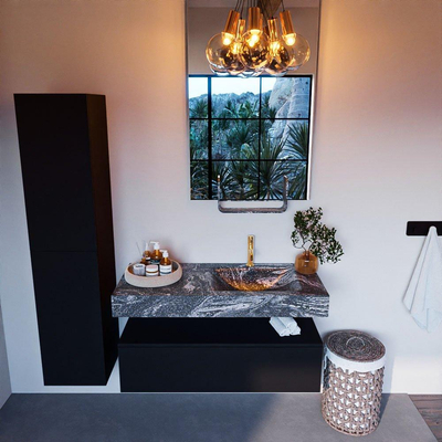 MONDIAZ ALAN - DLUX Ensemble de meubles de salle de bains - 110cm - armoire sous-vasque - Urban - 1 tiroir - lavabo suspendu - vasque à droite - 1 trou de robinet - Lava