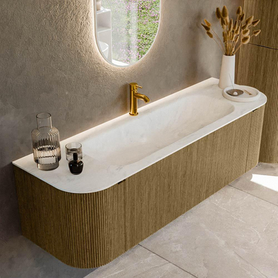 Mondiaz KURVE-DLUX Badkamermeubelset - 150x46x40cm - 1 lade - 2 deuren - wastafel solid surface - midden - 1 kraangat - Dusk