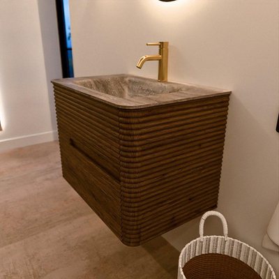 Mondiaz CIRO-DLUX Badkamermeubelset - 70x45x50cm - Solid surface wastafel Oza - 1 wasbak Midden - 1 kraangat - 2 lades - Dusk