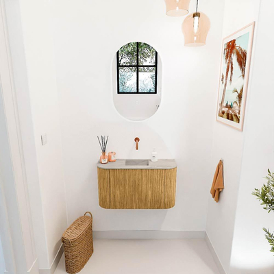 Mondiaz JOYA-DLUX 73.2cm toiletmeubel - ronding links en rechts kleur Oak - Wastafel FAYE positie Midden Zonder kraangat kleur Glace.