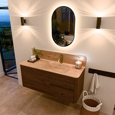 Mondiaz CIRO-DLUX Meuble de salle de bains - 120x45x50cm - Plan vasque solid surface Arena - 1 bassin à droite - 1 trou de robinet - 2 tiroirs - Dusk