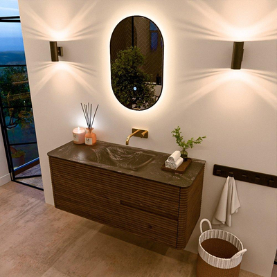Mondiaz CIRO-DLUX Badkamermeubelset - 120x45x50cm - Solid surface wastafel Lava - 1 wasbak Midden - zonder kraangaten - 2 lades - Dusk
