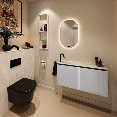 MONDIAZ TURE-DLUX Meuble toilette - 100cm - Plata - EDEN - vasque Ostra - position gauche - 1 trou de robinet