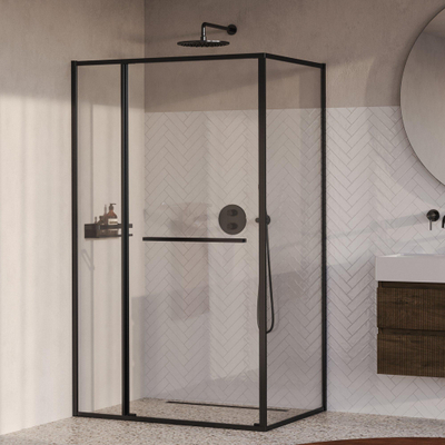 BRAUER Luminis Douchecabine - 120x90x200cm - 3-delig naar binnen draaiend - helder glas - omkeerbaar - incl. glascoating - geborsteld gunmetal PVD