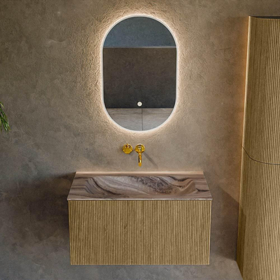 MONDIAZ KURVE-DLUX Meuble de salle de bains 80cm couleur Dusk avec 1 tiroir et 0 porte. Lavabo BIG SMALL Central sans trou de robinet Sombra.