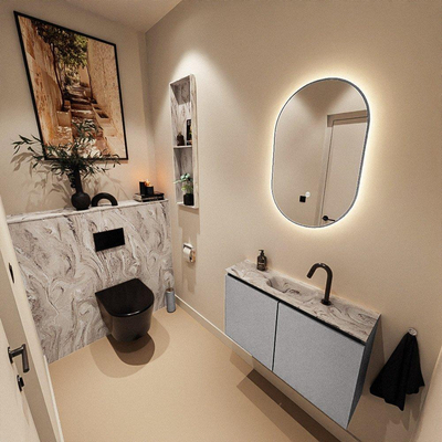 MONDIAZ TURE-DLUX Meuble toilette - 80cm - Plata - EDEN - vasque Glace - position centrale - 1 trou de robinet