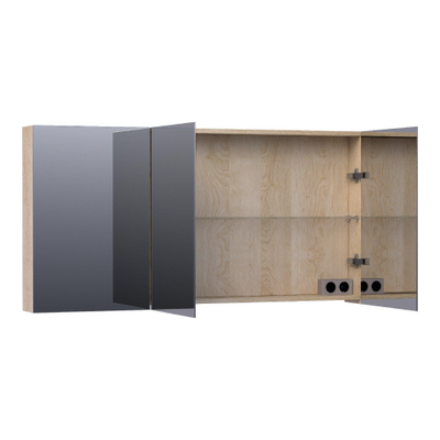 BRAUER Plain Spiegelkast - 140x70x15cm - 3 links- en rechtsdraaiende spiegeldeuren MFC - legno calore