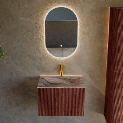 MONDIAZ KURVE-DLUX Meuble de salle de bains 60cm couleur Ruby avec 1 tiroir et 0 porte. Lavabo CLOUD Central 1 trou de robinet Sombra.
