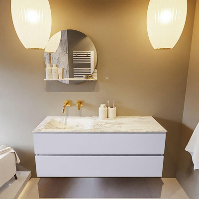 Mondiaz VICA-DLUX ensemble de meuble de salle de bain - 130cm - meuble sous-vasque cale - 2 tiroirs - lavabo encastré cloud gauche - sans trous de robinet - version haute de 60cm - glace