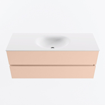 MONDIAZ VICA Ensemble meuble de salle de bains - 120cm - meuble bas rosee - 2 tiroirs - vasque moon centrale - 1 trou de robinet - version haute 60cm - talc