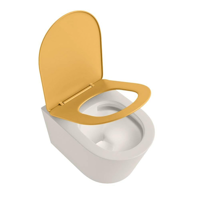 Mondiaz LAVIE WC suspendu – sans bride – 36 x 53 cm – avec abattant softclose – Linen (blanc cassé), abattant Ocher (jaune)