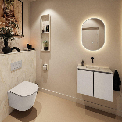 MONDIAZ TURE-DLUX meuble WC 60 cm Linen. Vasque EDEN Ostra position milieu. Sans trou de robinet.