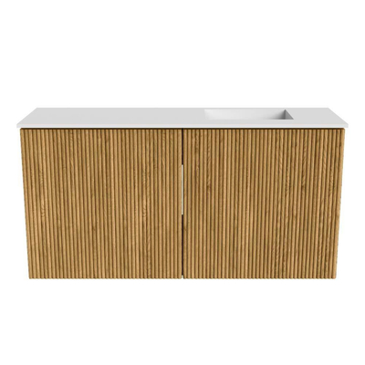 Mondiaz JOYA 80cm toiletmeubel - kleur Oak - Wastafel FAYE positie Rechts 1 kraangat kleur Talc.