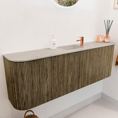 Mondiaz JOYA-DLUX 123.2cm toiletmeubel - ronding links en rechts kleur Dusk - Wastafel FAYE positie Midden 1 kraangat kleur Opalo.