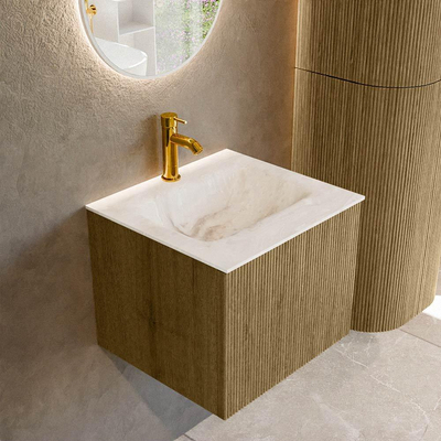 Mondiaz KURVE-DLUX Badkamermeubelset - 50x46x40cm - 1 lade - wastafel solid surface - midden - 1 kraangat - Dusk